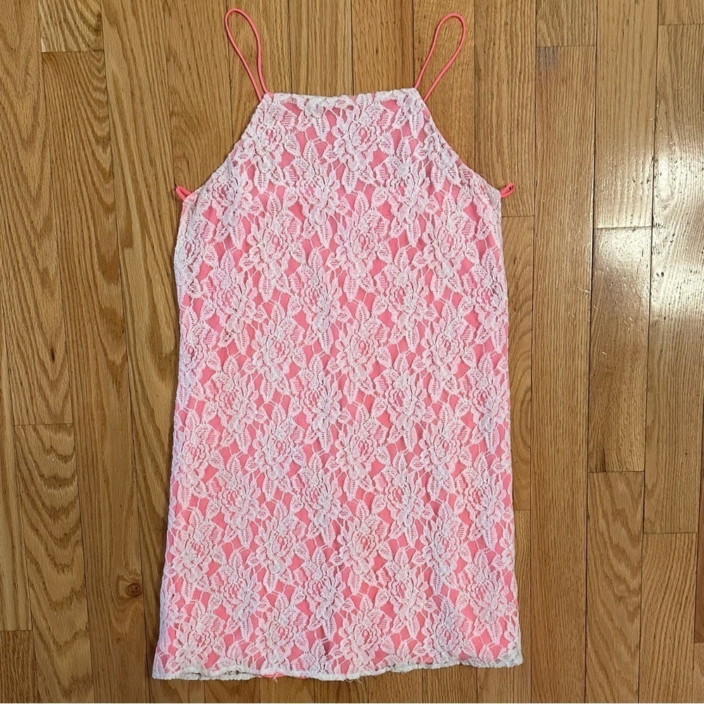 Pins and Needles Hot Pink Lace Overlay Short Sundress Mini Dress Sz L